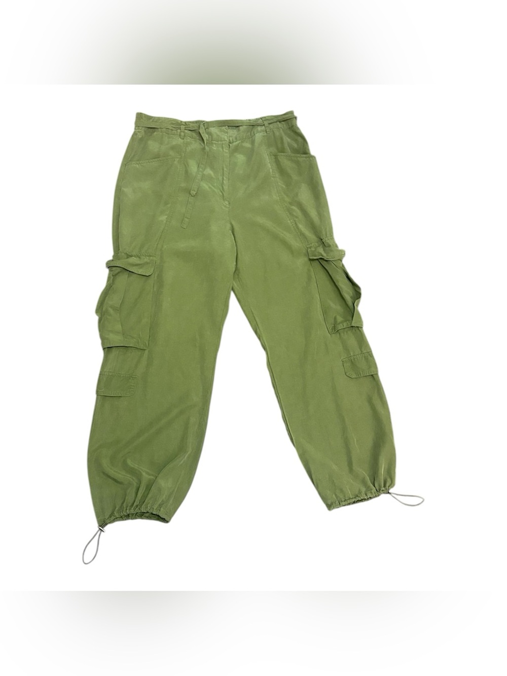 Dynamite Satin Olive Green Parachute Wide Leg Cargo Jogger Pants Utility Style